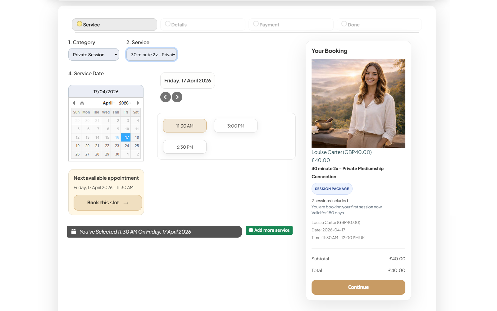 Bookings showcase